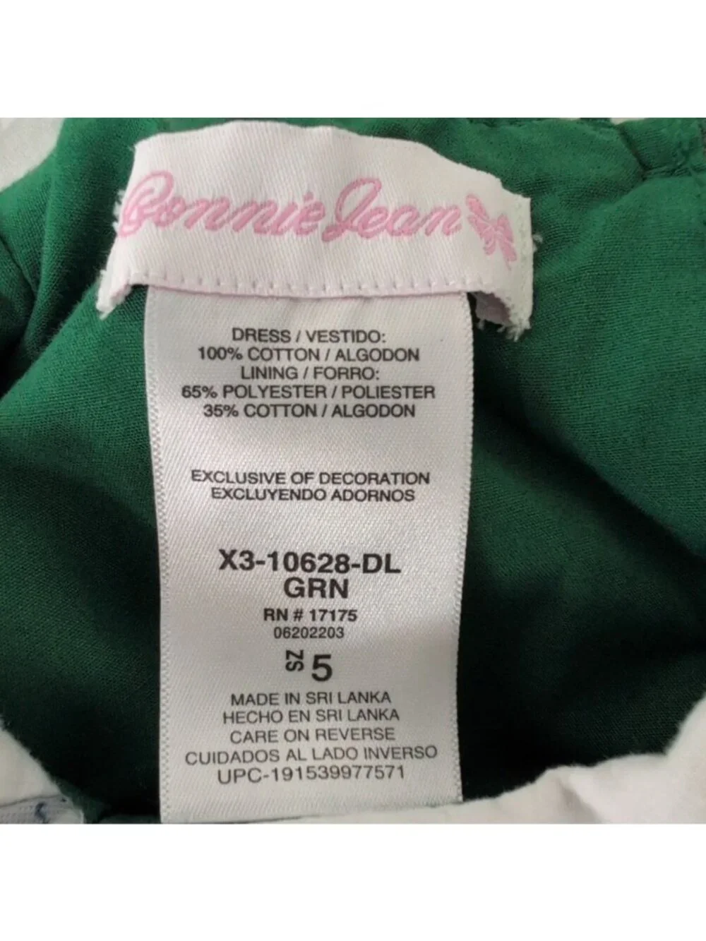 Bonnie Jean Nutcracker Dress Girls Size 5 Green Christmas Ballet Smocked Cotton